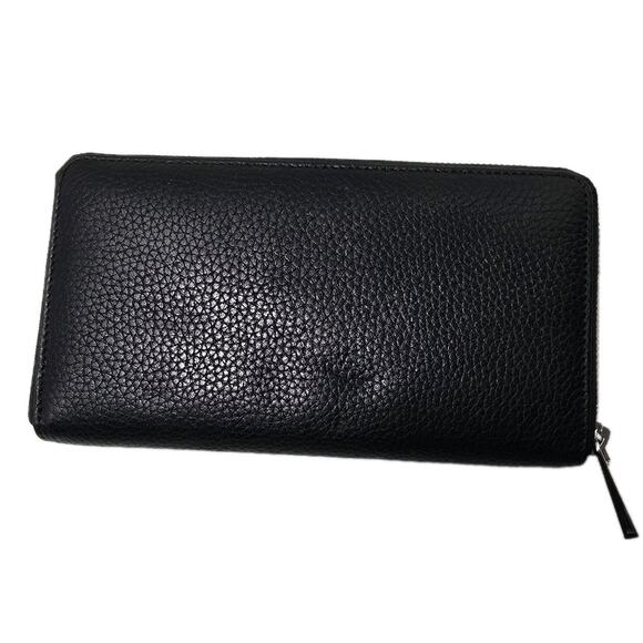 Valentina Black Leather Women's Wallet Zip Around Soft Pebbled Made in Italy NEW - Picture 3 of 6